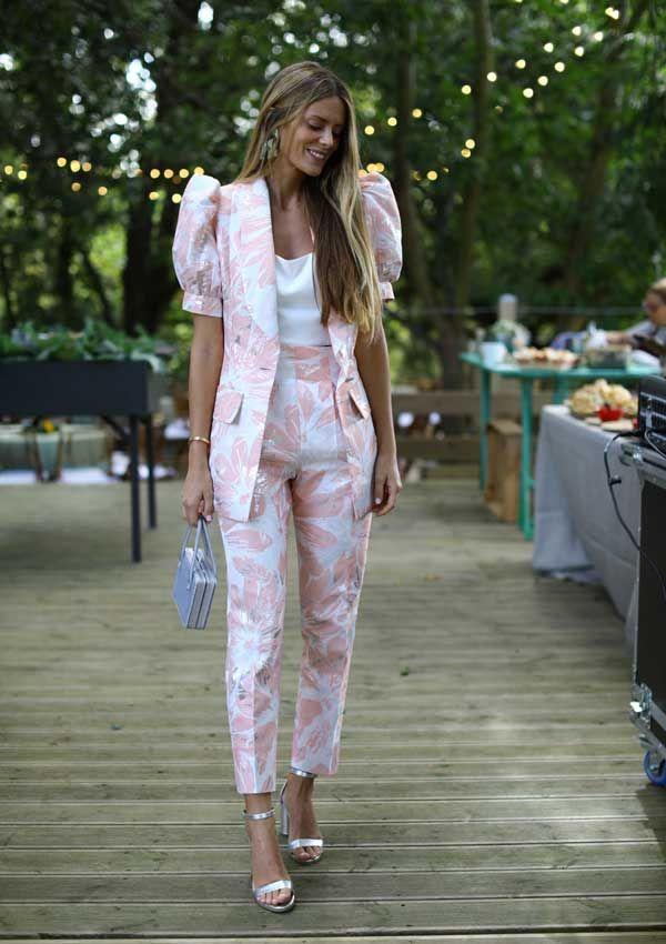 Floral print pantsuit wedding guest