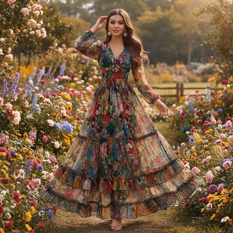 Vintage floral boho wedding guest dress