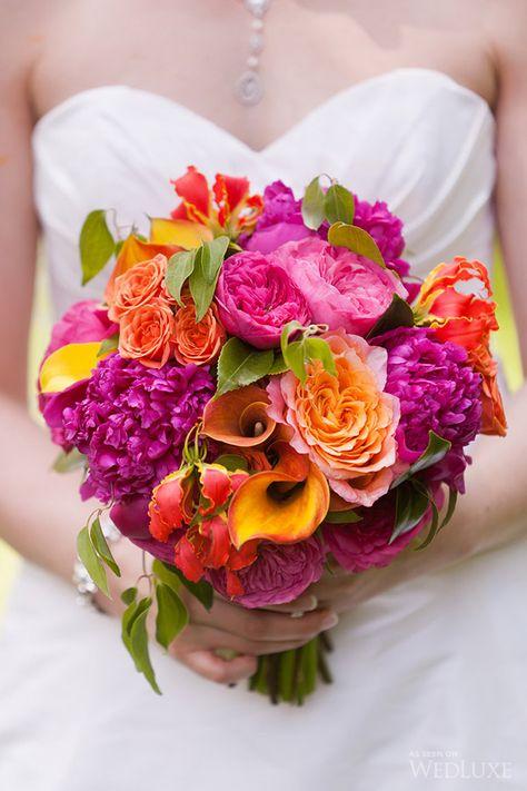 Fuchsia orange vibrant wedding flowers