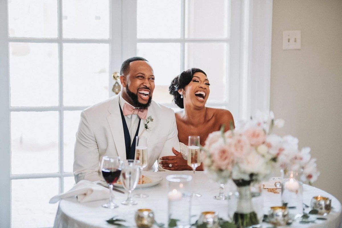 Laughing couple during wedding