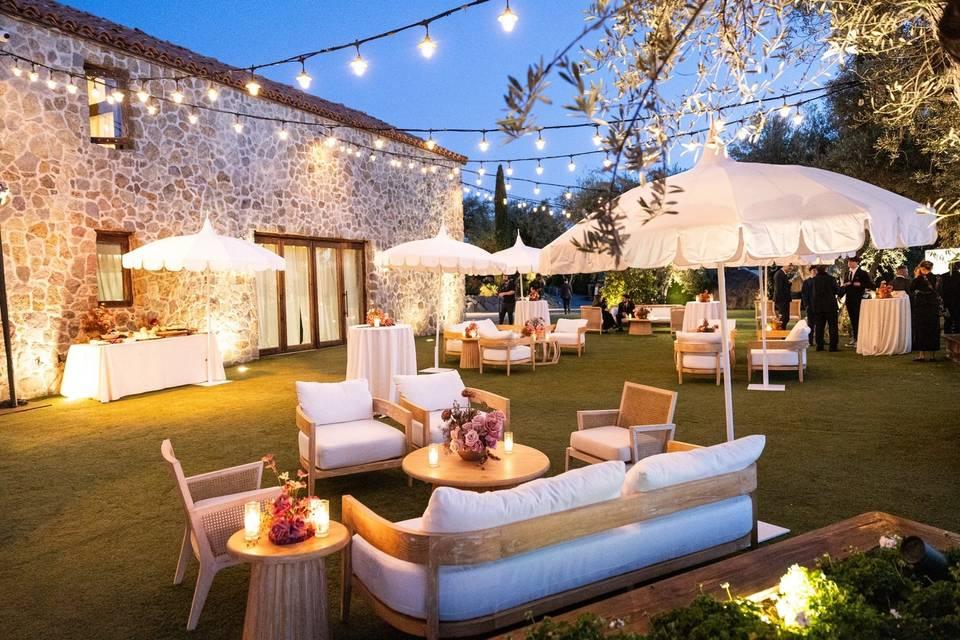 Comfortable lounge seating in garden reception
