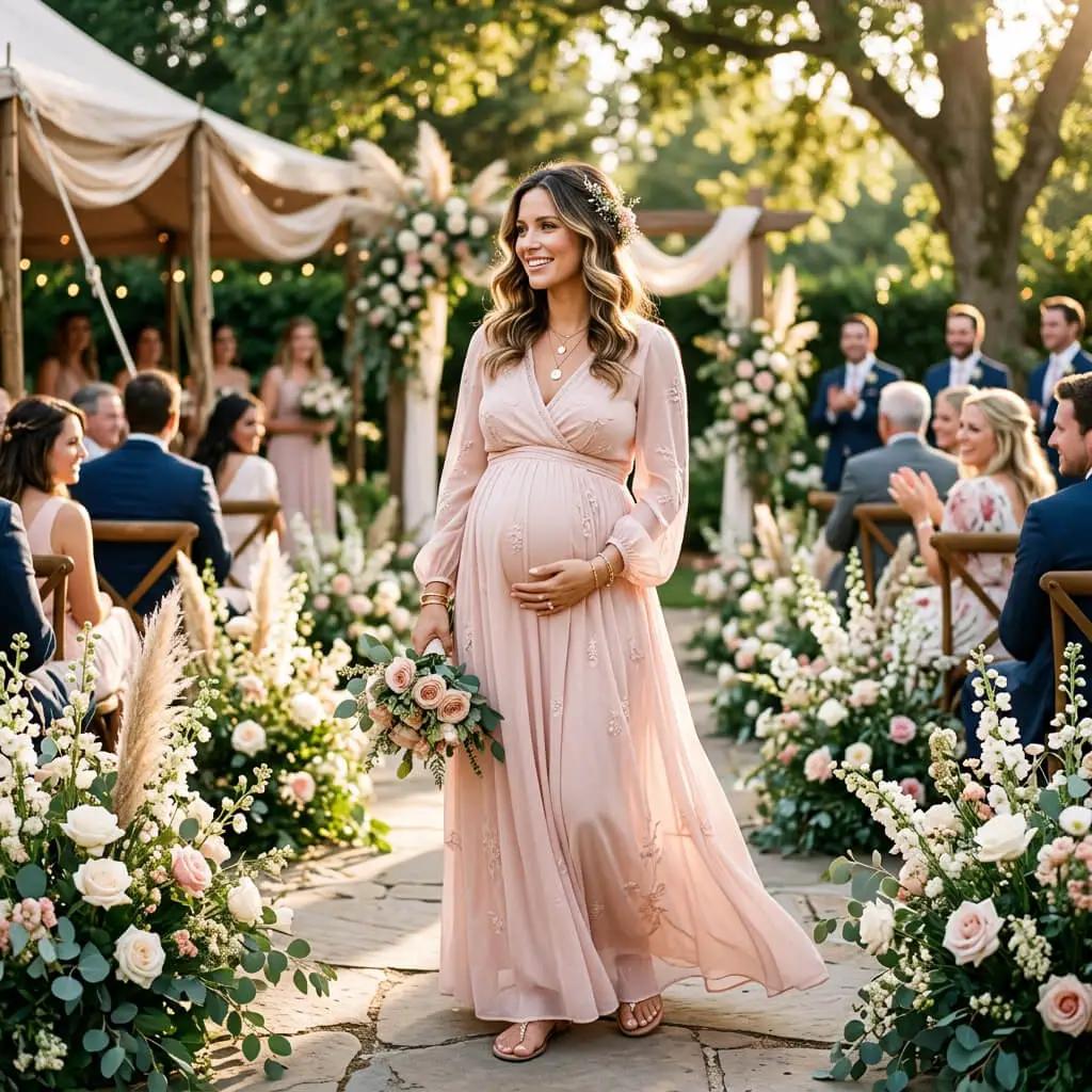 Pregnant guest garden wedding dress