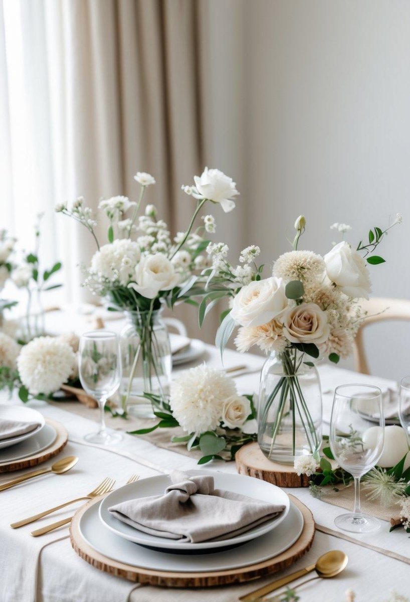 Greige white modern wedding decor
