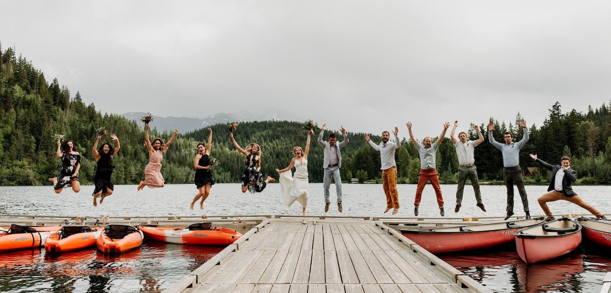 Wedding guests group outdoor adventure