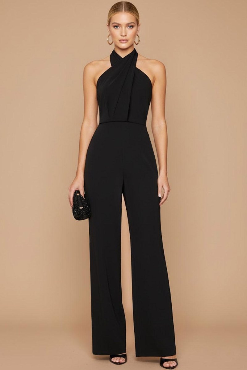 Halter neck black tie jumpsuit