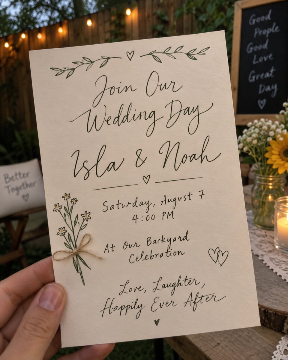 Handwritten script wedding invitation