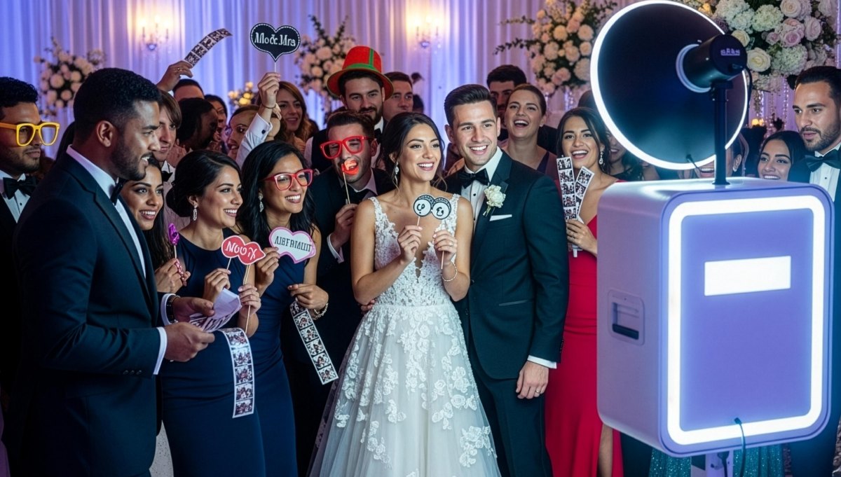 Guests enjoying wedding photo booth