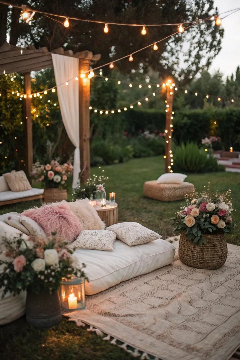 Small boho backyard wedding setup