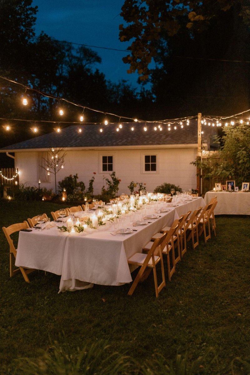 Outdoor dinner table under stars