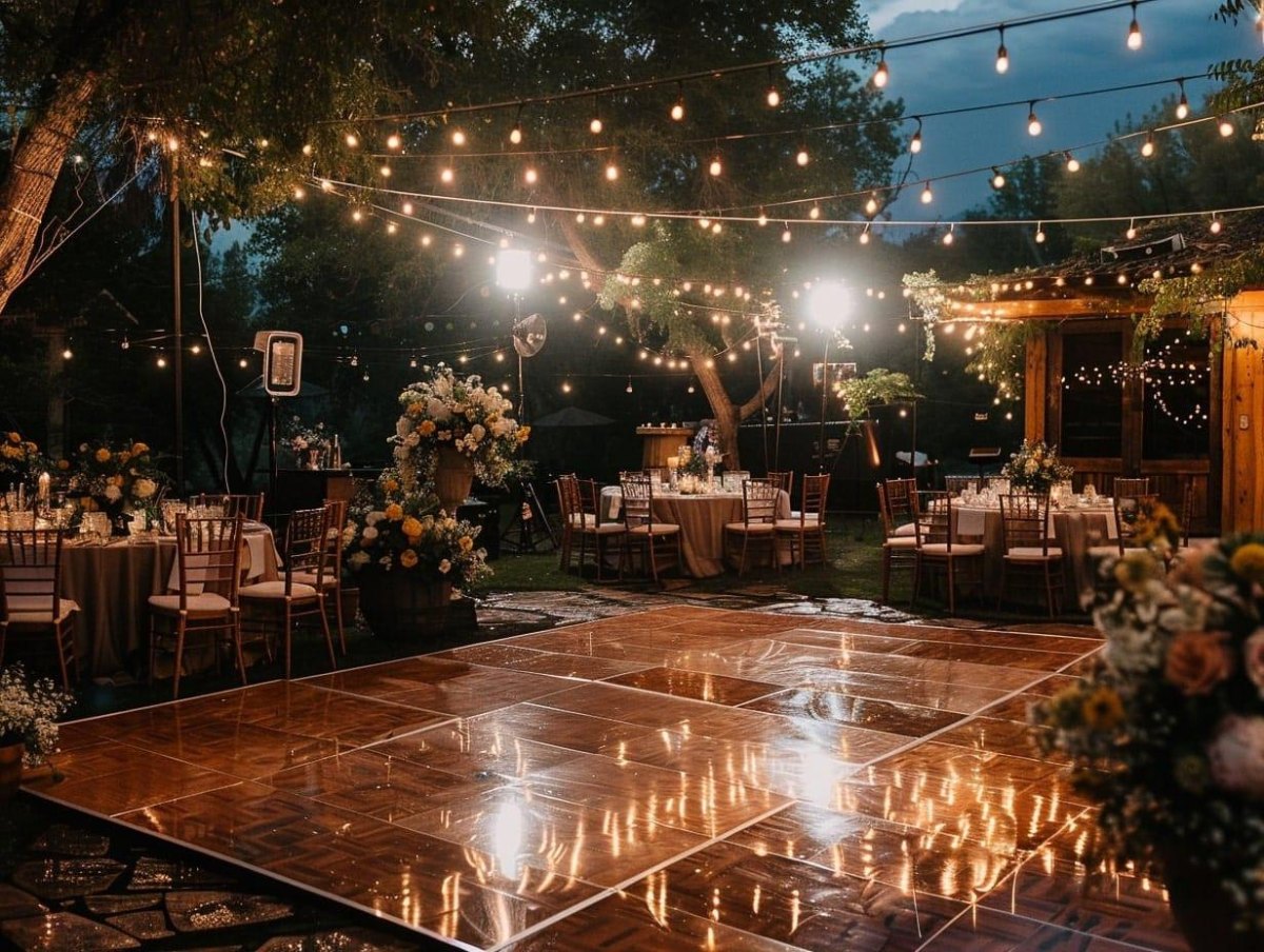 Outdoor wedding dance floor celebration