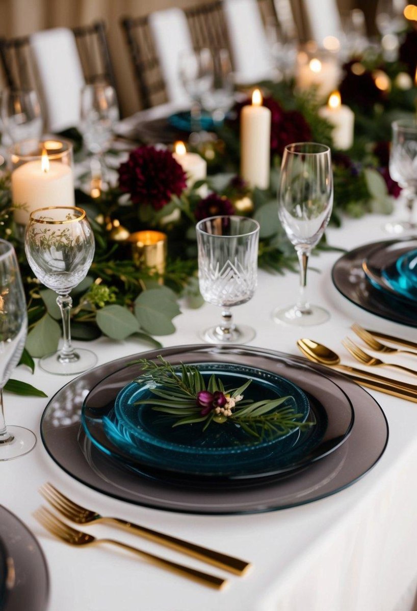 Jewel tone wedding table setting