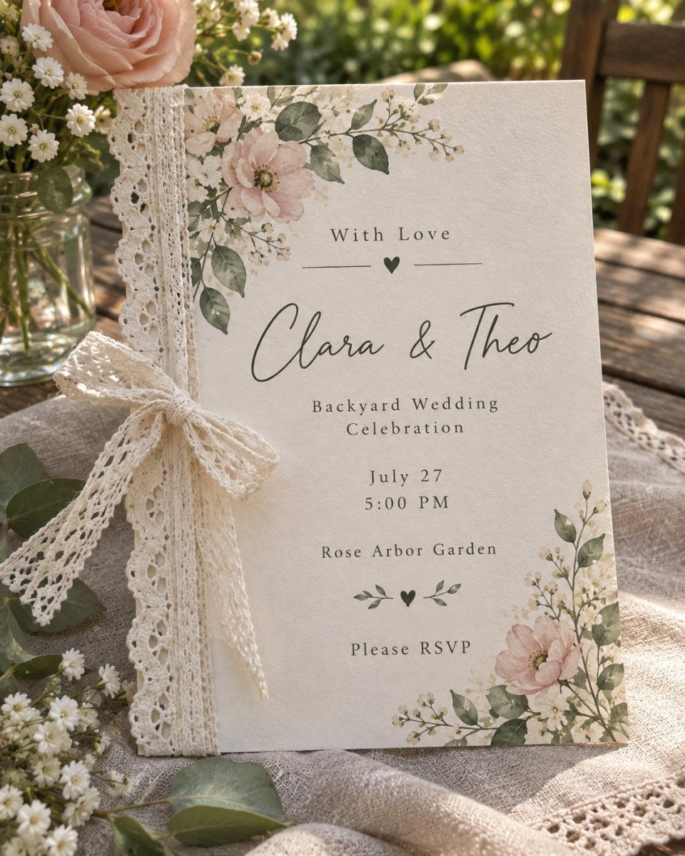 Lace detail wedding invitation