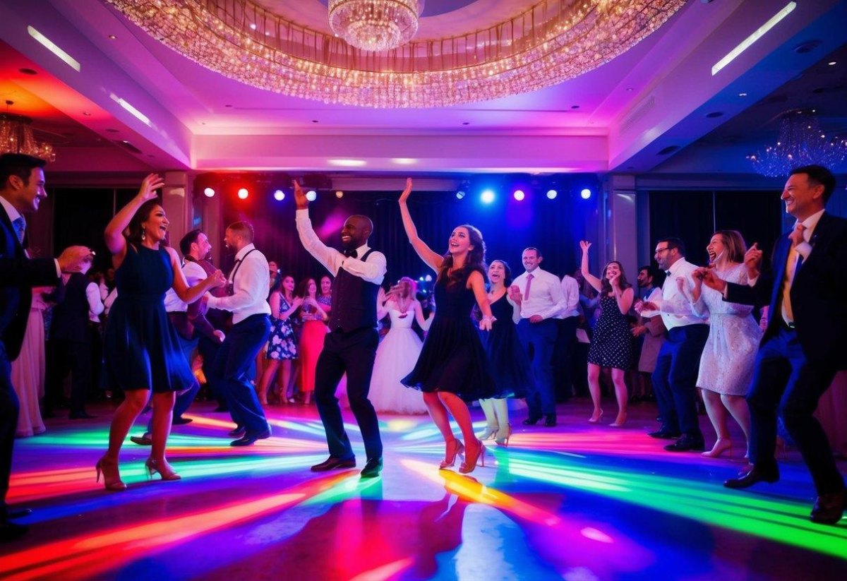 Wedding guests dancing late night