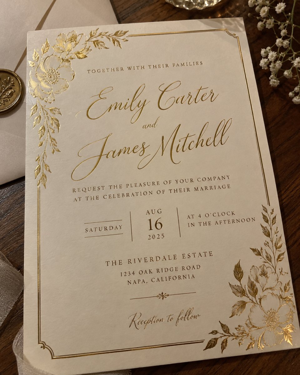 Gold foil luxury wedding invitation