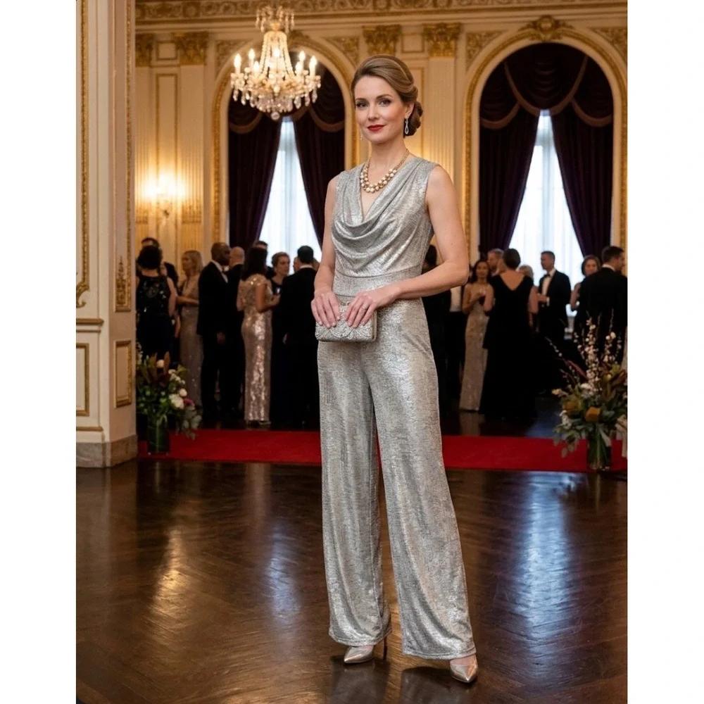 Metallic evening wedding jumpsuit