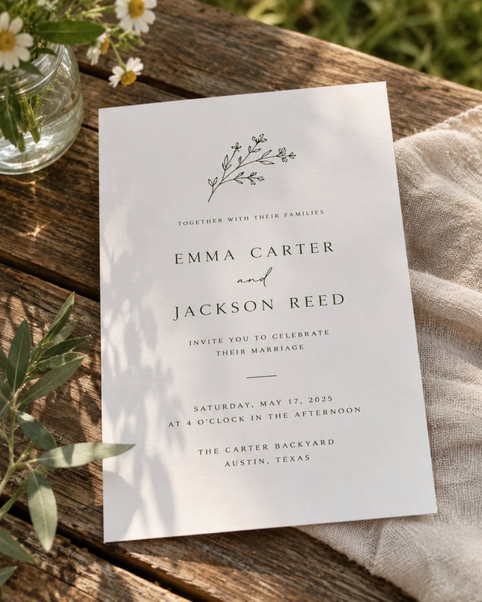 Minimalist backyard wedding invitation