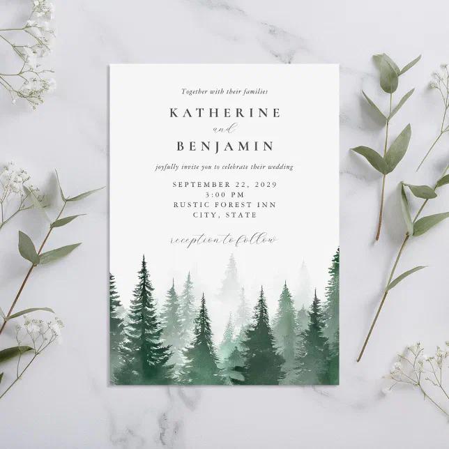 Minimalist botanical forest wedding invitation