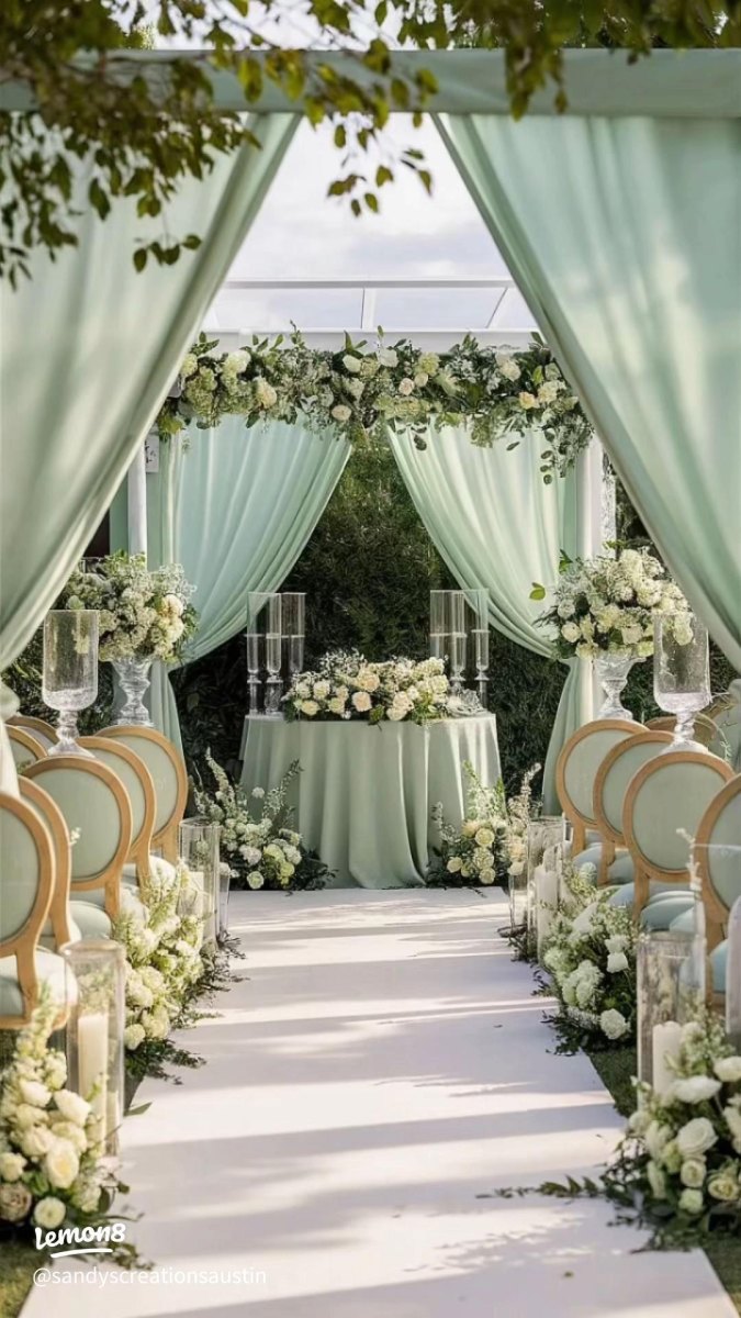 Mint green botanical wedding aisle