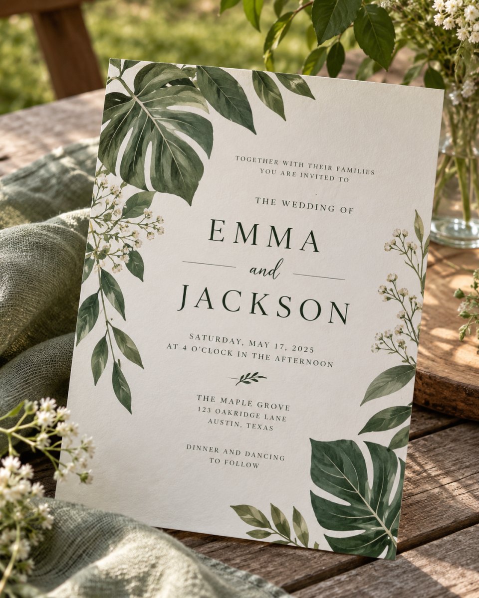 Modern botanical wedding invitation