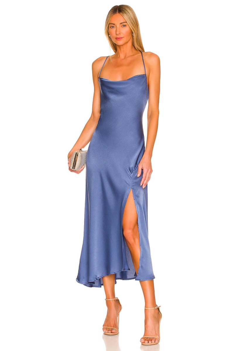 Modern satin wedding guest dress