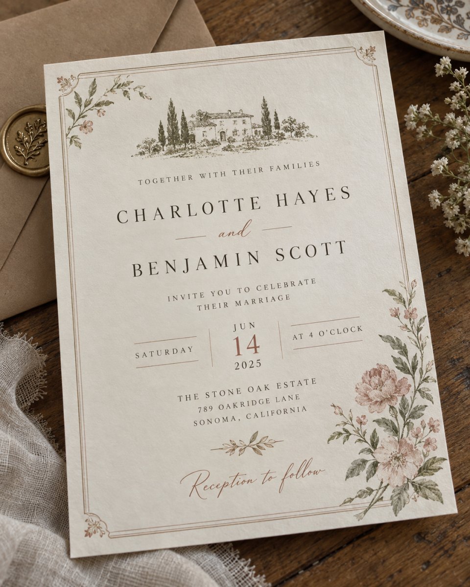 Modern vintage wedding invitation