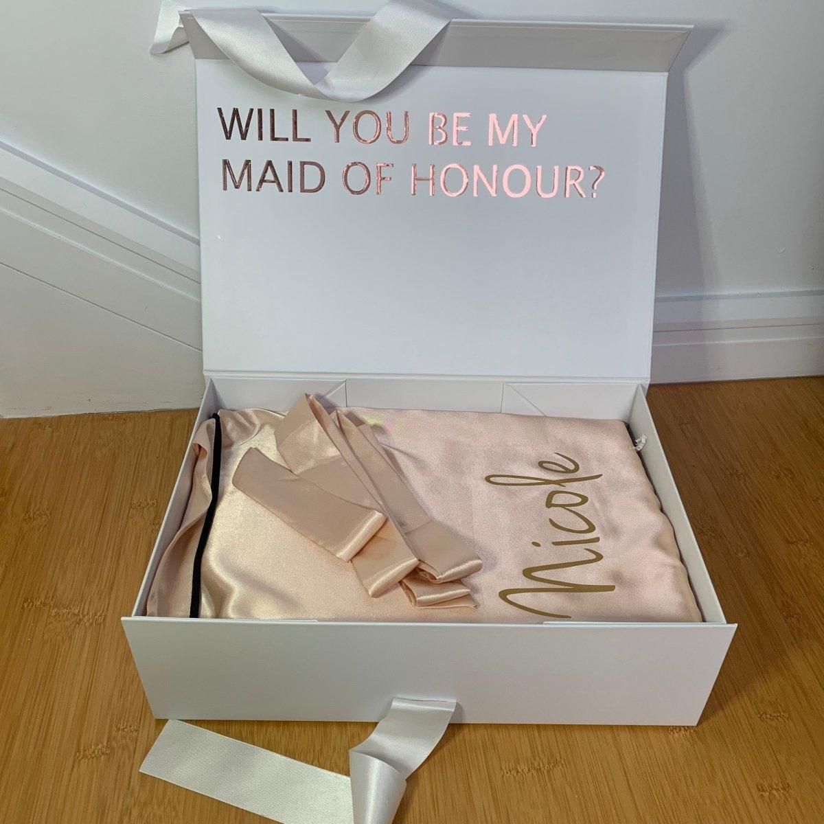 Monogrammed satin robe gift box