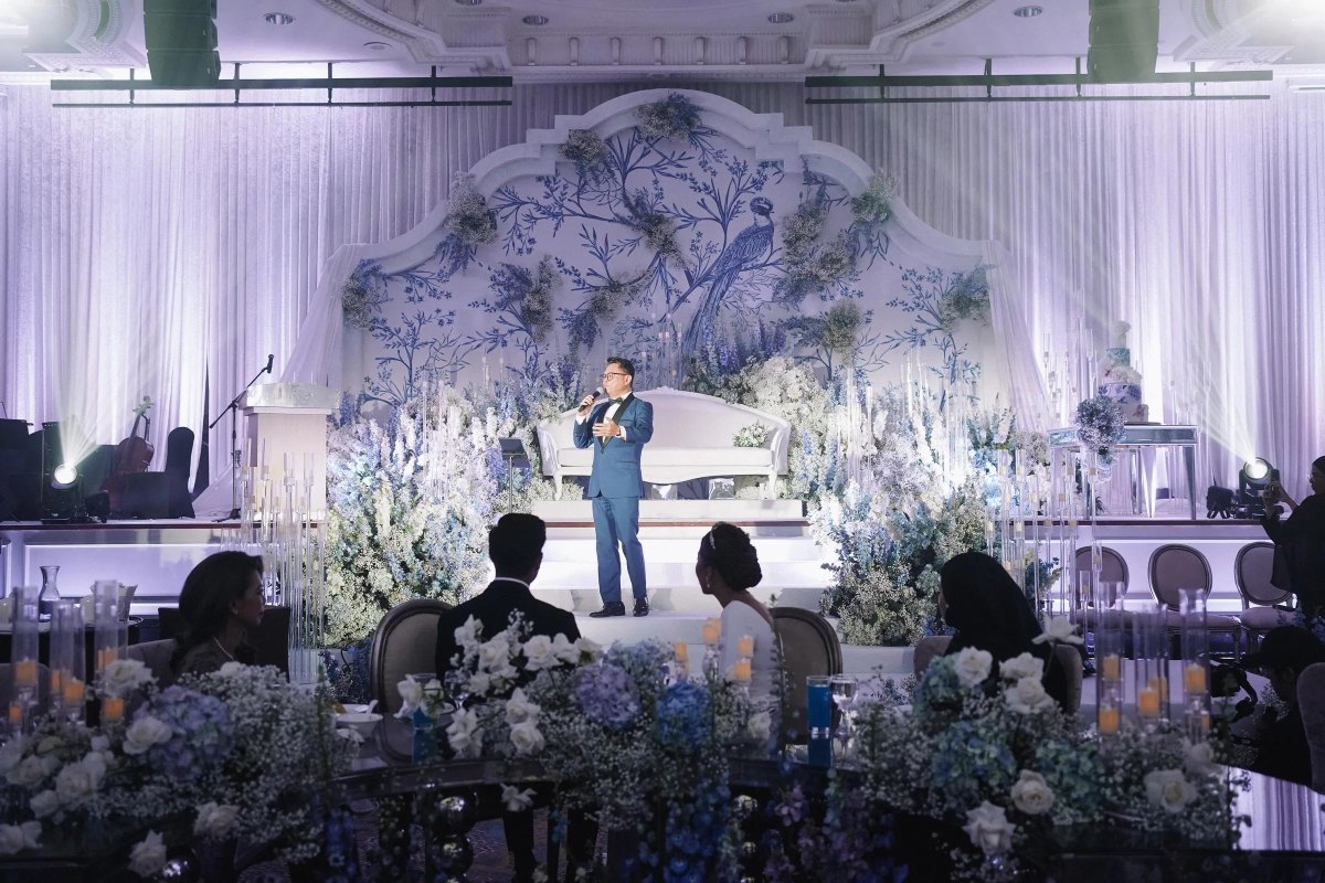 formal wedding reception speech stage