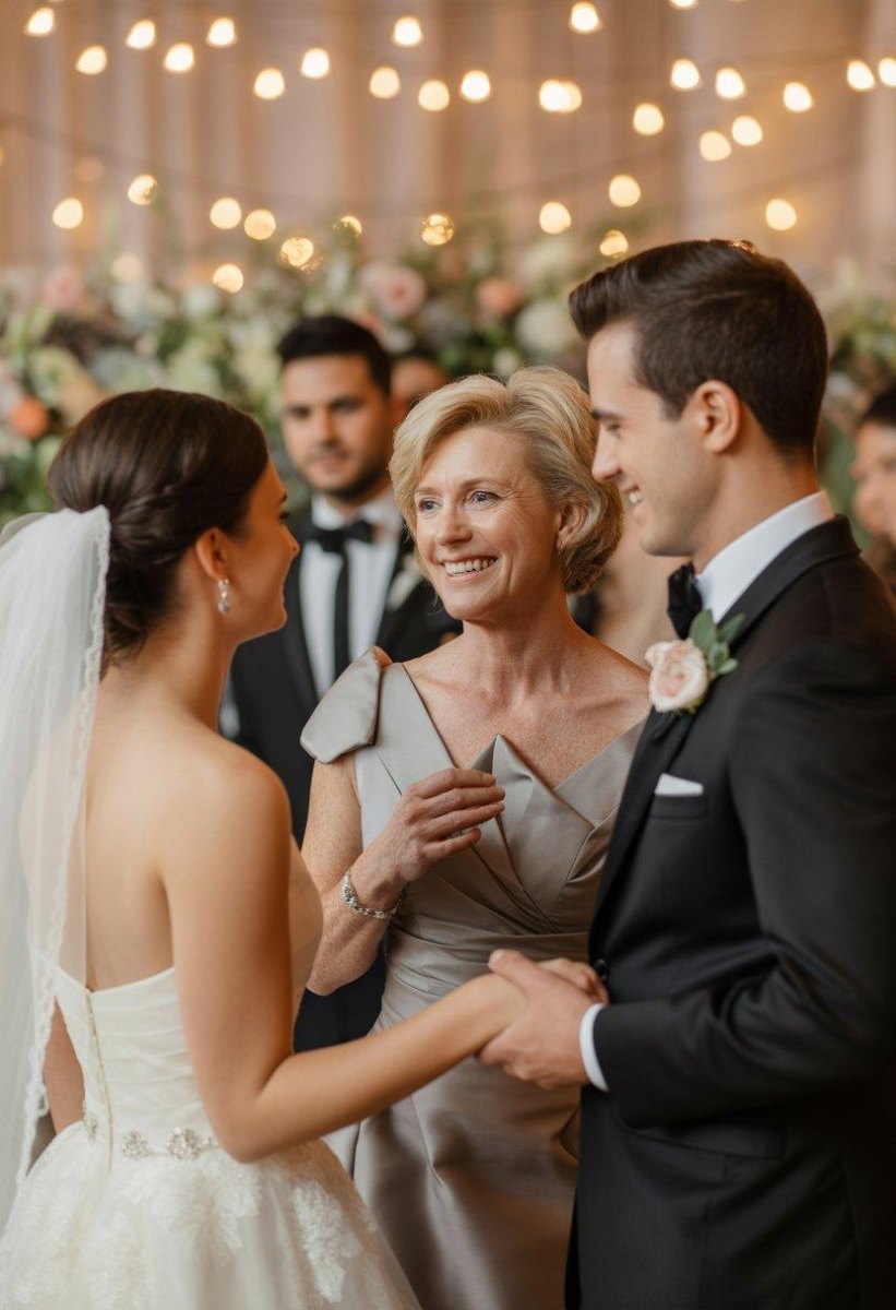 mother of groom welcoming bride wedding