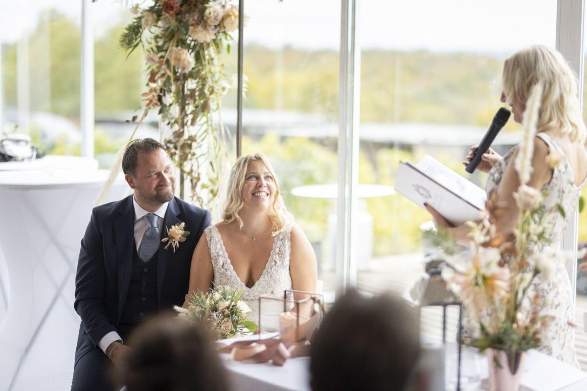 newlywed couple listening to advice speech