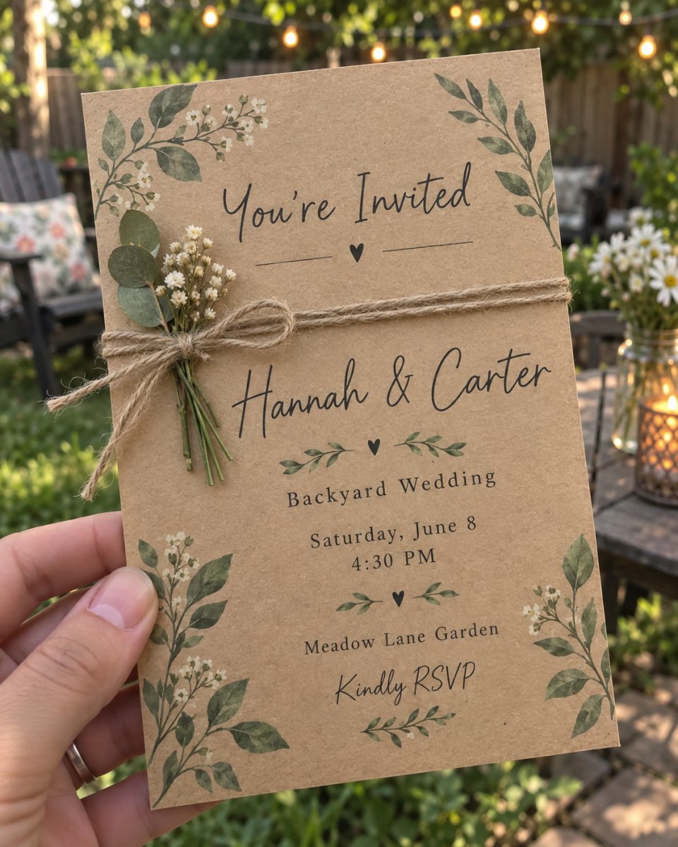Natural kraft paper wedding invitation