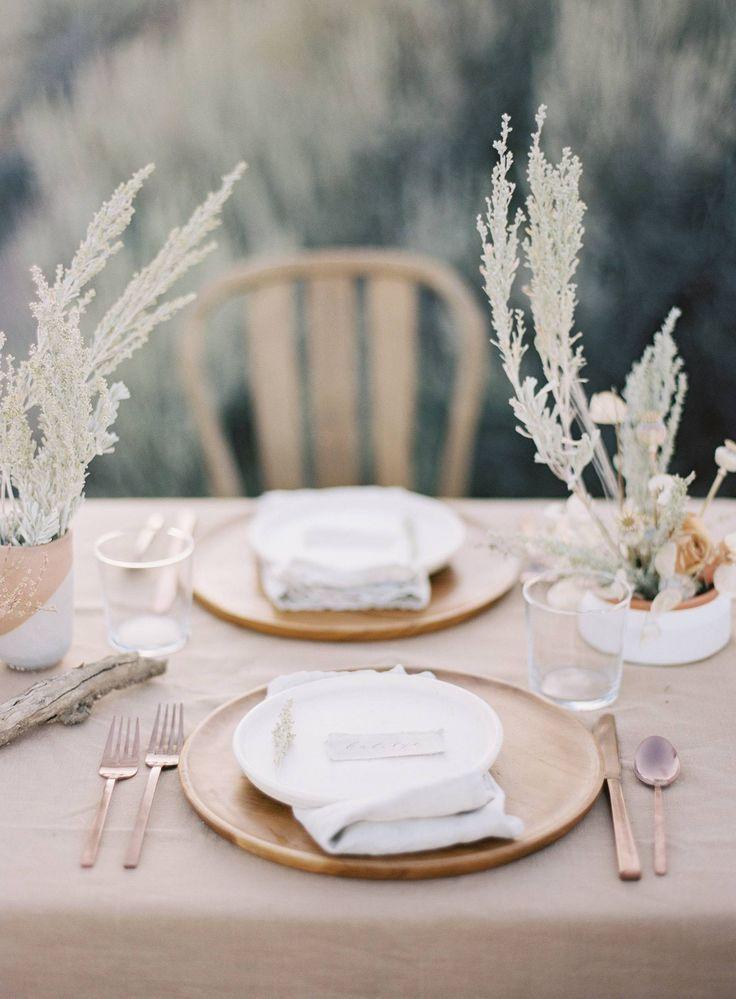 Natural linen wood wedding decor