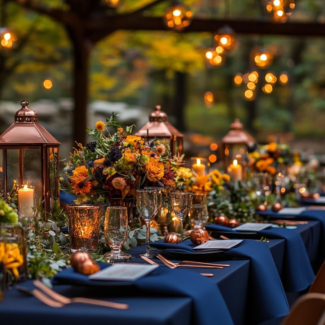 Navy copper fall wedding details
