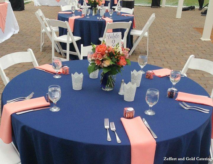 Navy coral beach wedding decor