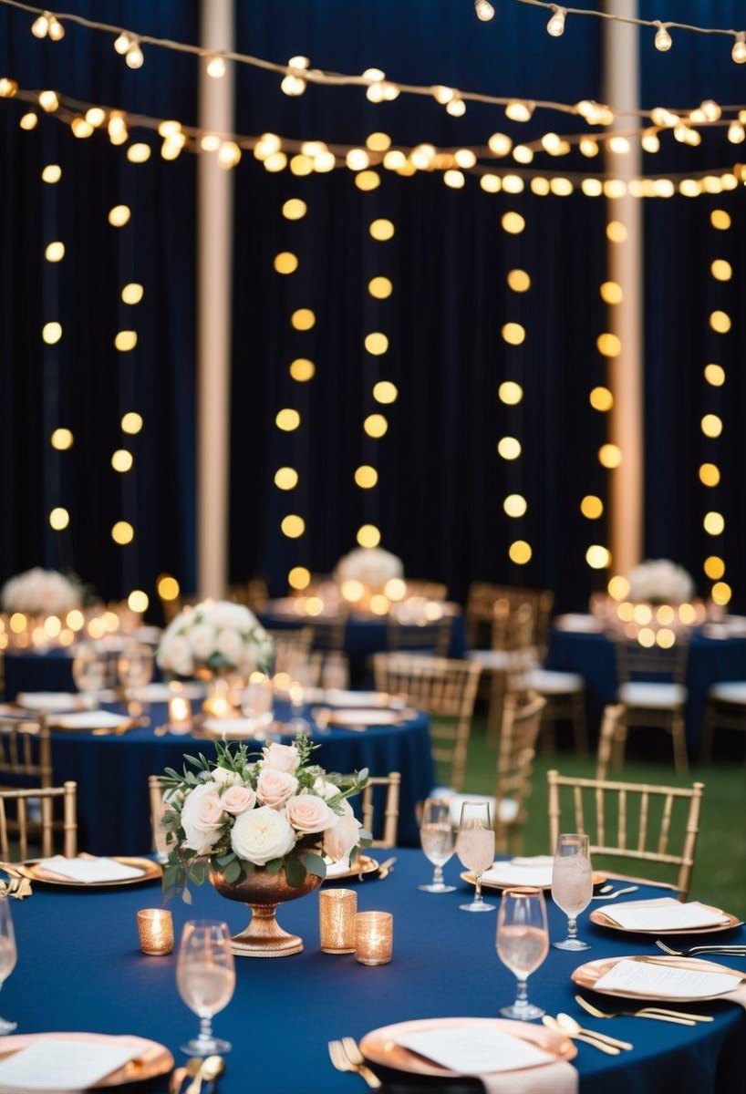 navy rose gold wedding decor