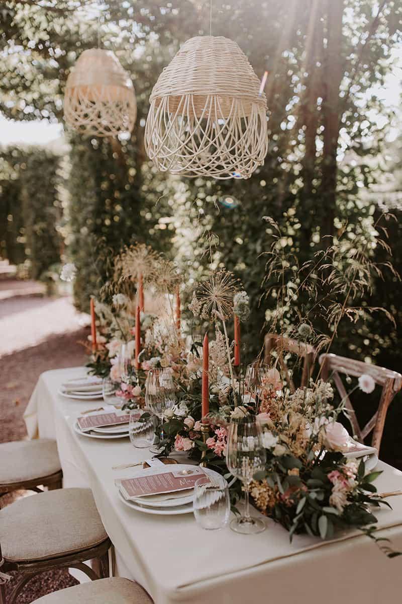 Outdoor boho micro wedding tablescape