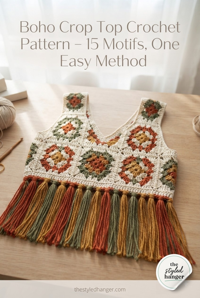 Boho Crop Top Crochet Pattern - 15 Motifs, One Easy Method