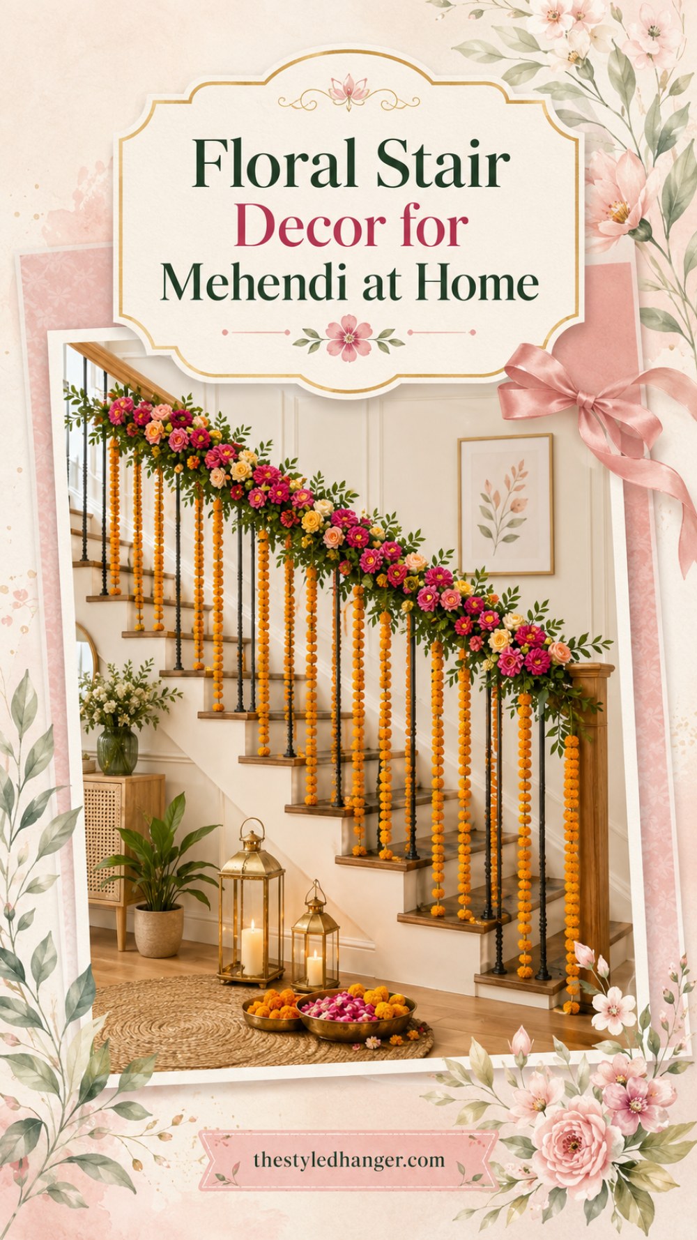 Floral Stair Decor for Mehendi at Home