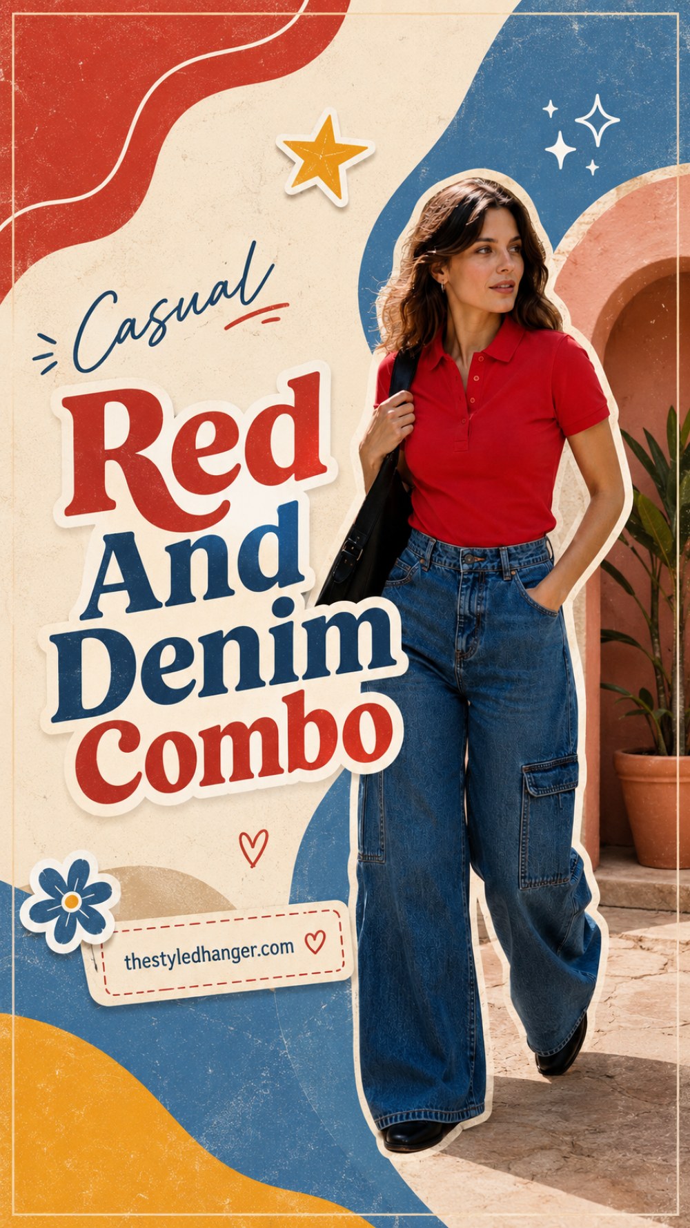 Casual Red And Denim Combo