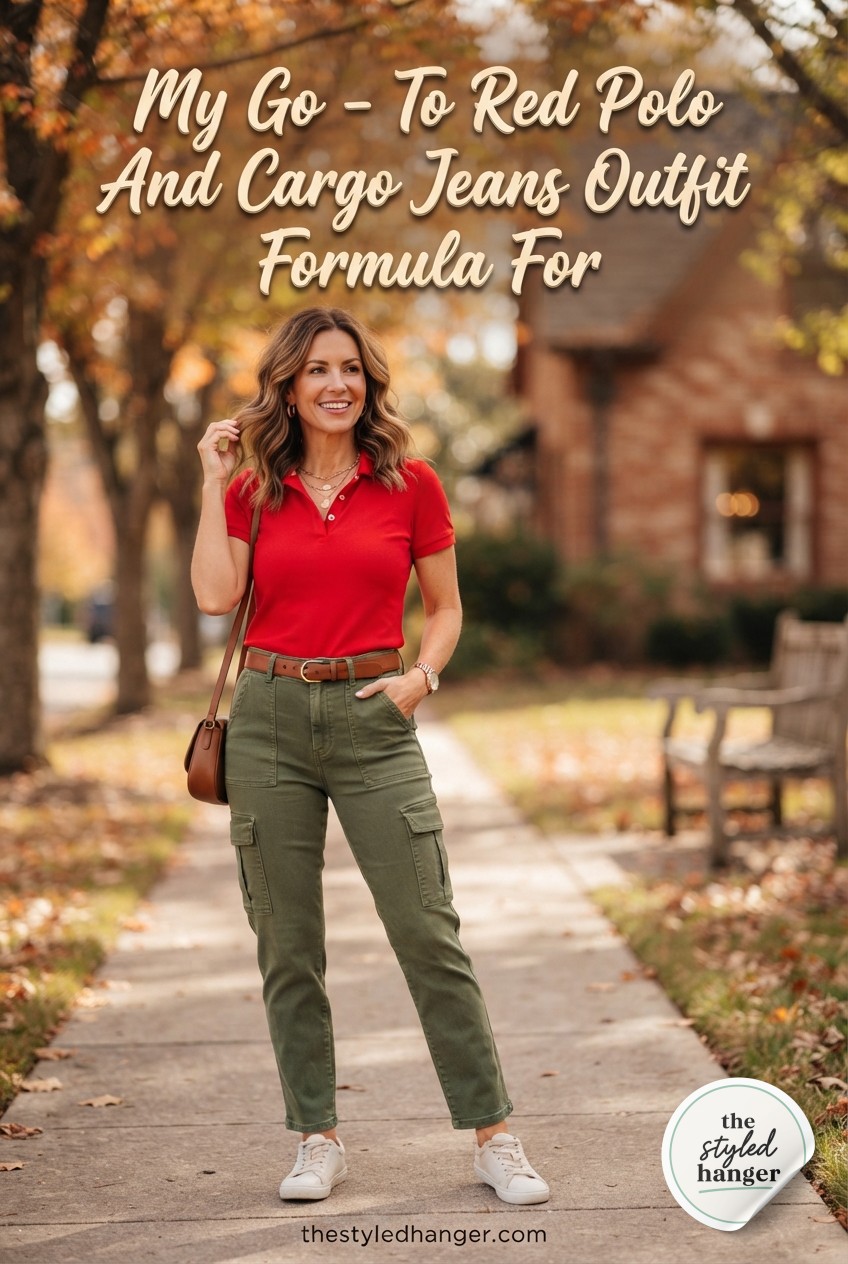 My Go - To Red Polo And Cargo Jeans Outfit Formula For Fall