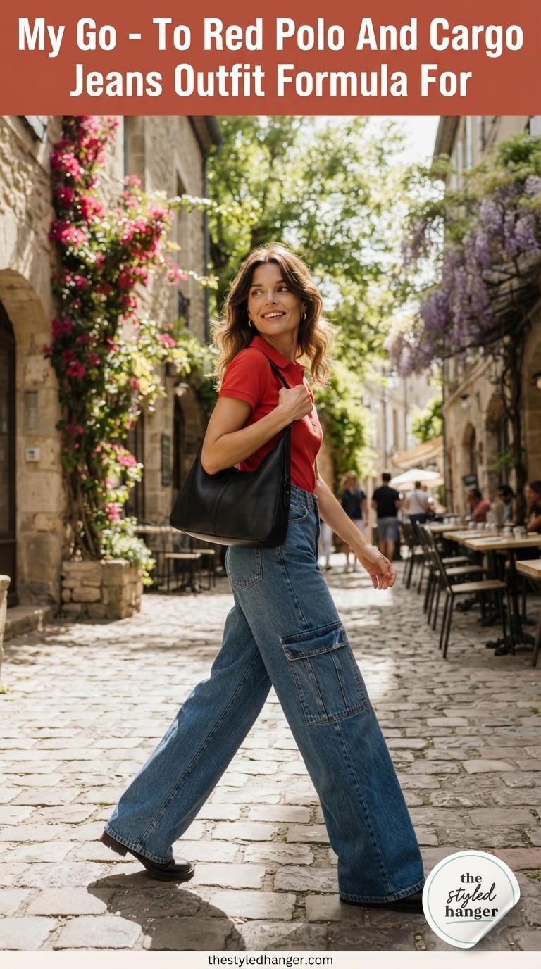 My Go - To Red Polo And Cargo Jeans Outfit Formula For Fall