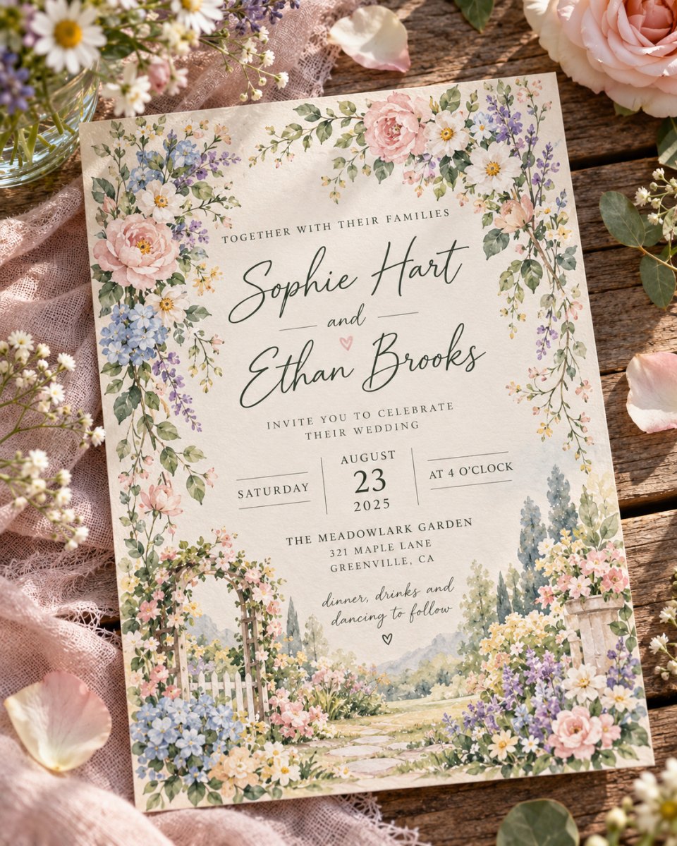 Pastel garden wedding invitation