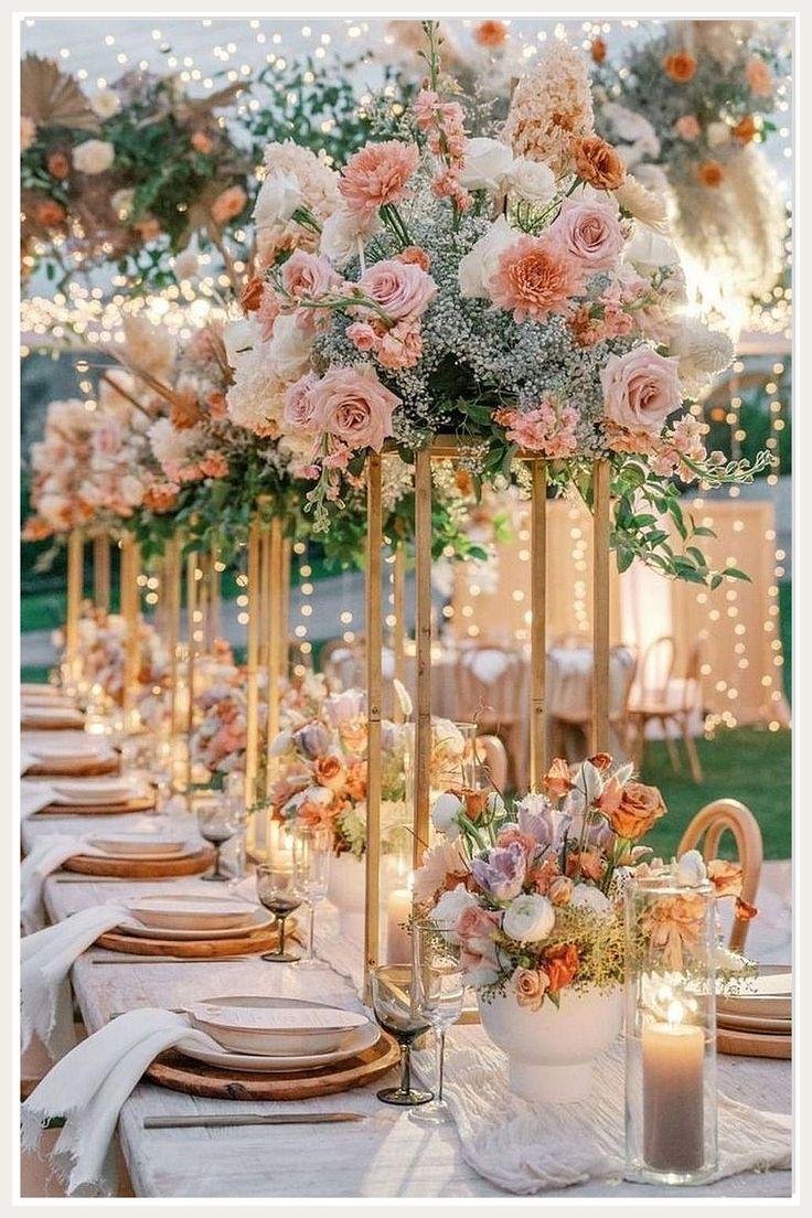 peach cream wedding flowers