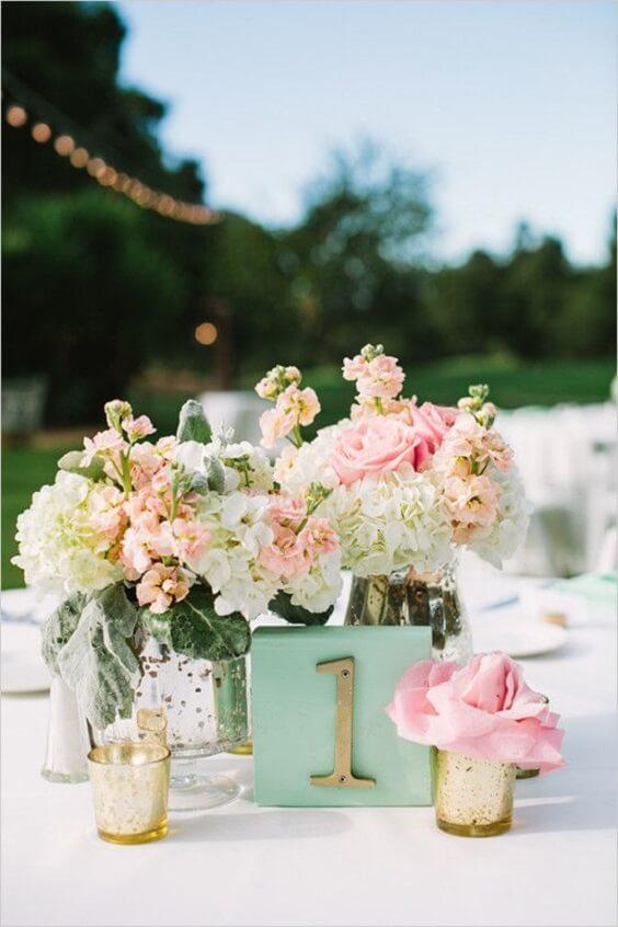Peach mint garden wedding decorations