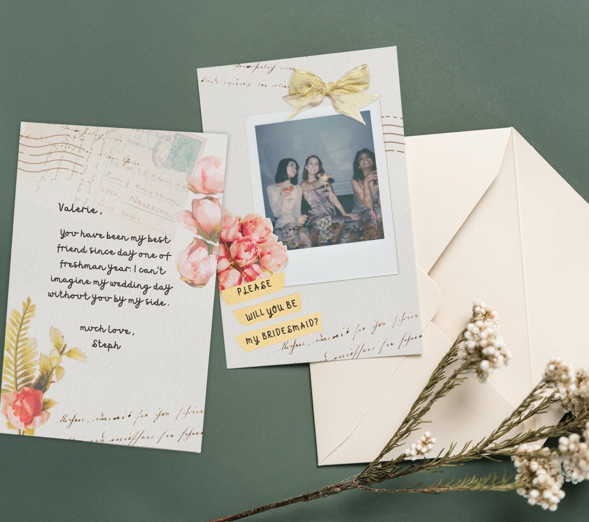 Personalized bridesmaid proposal cards with handwritten notes