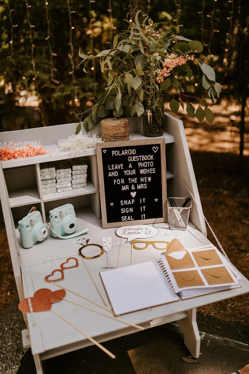 Guests writing messages in a wedding guest book