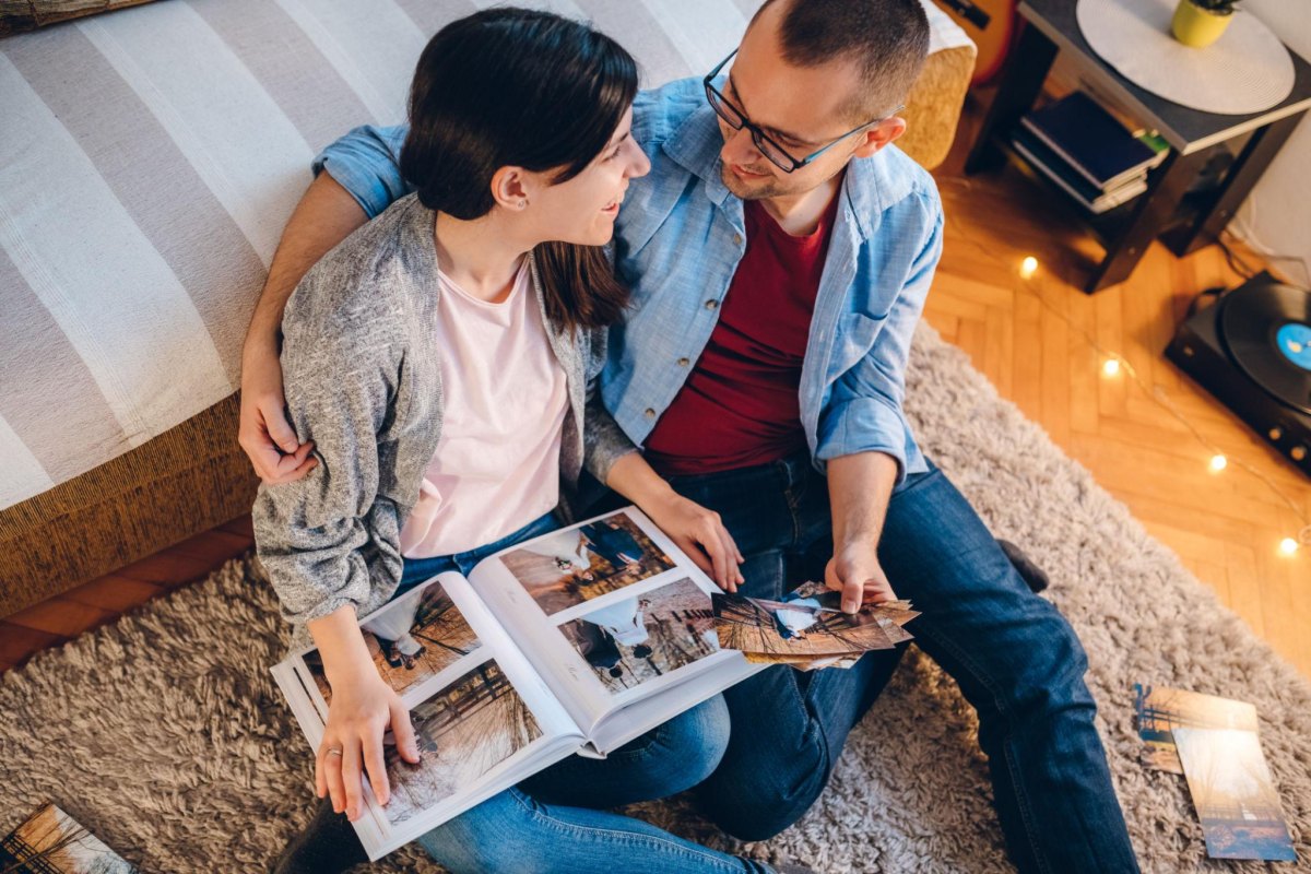 Couple remembering their love story together
