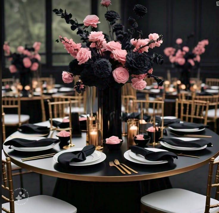 Pink black wedding decor