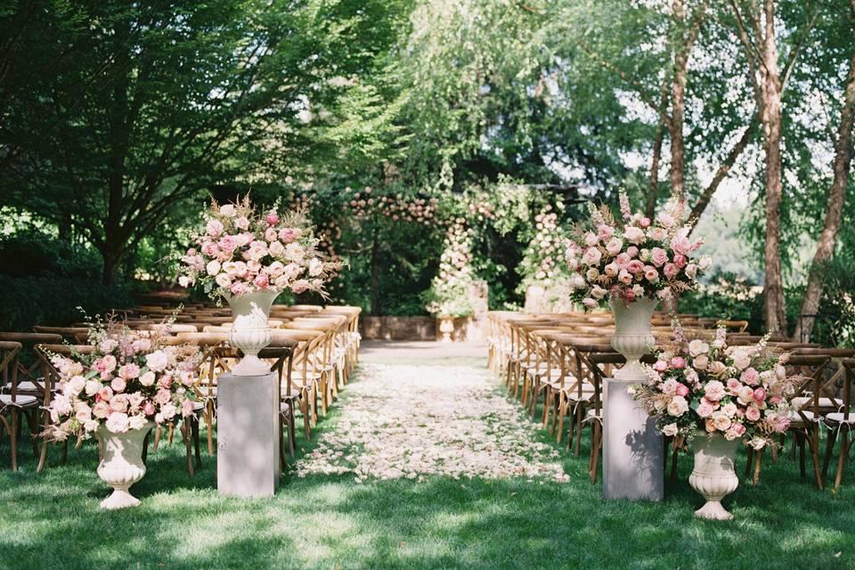Pink green garden wedding
