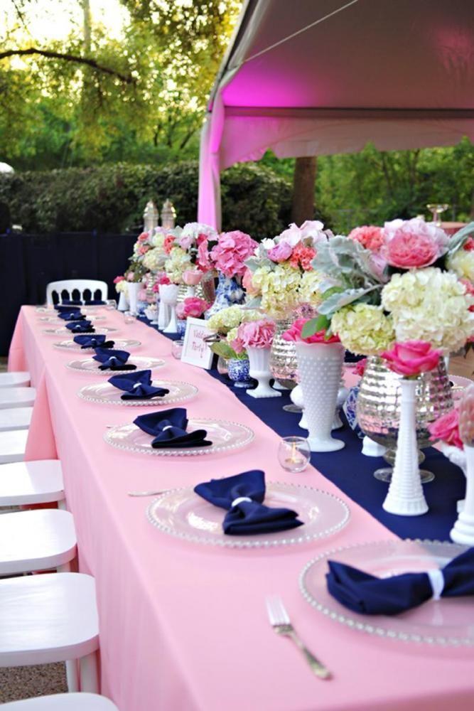 Pink navy wedding details