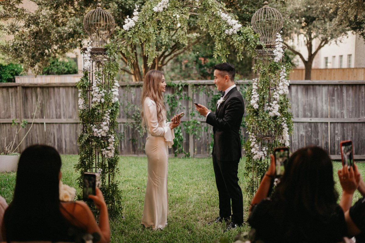 Private vow corner in backyard garden